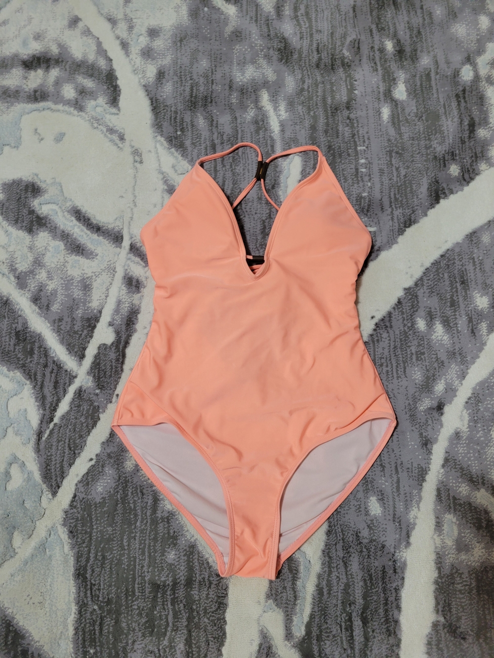 Peach V-Neck One-Piece Swimsuit